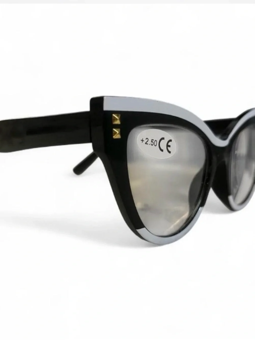 Cat-Eye Reading Glasses in Black with Silver Trim (+2.50)